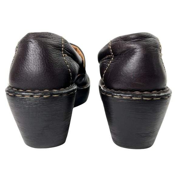 Born Dark Brown Pebbled Leather Slip On Comfort Platform Wedge Heel Clogs 7 / 38 - Picture 8 of 11